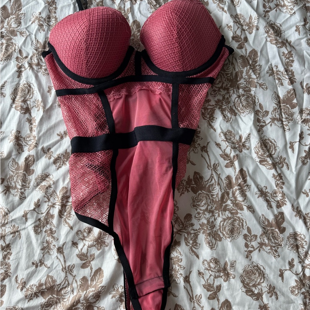Pink and Black Women's Bodysuit